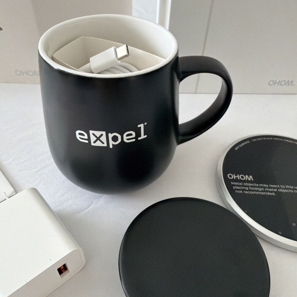 OHOM Ui Ceramic Self-Heating Mug Warmer Kit Inkstone Black Expel Coffee Tea NIB - Picture 5 of 10